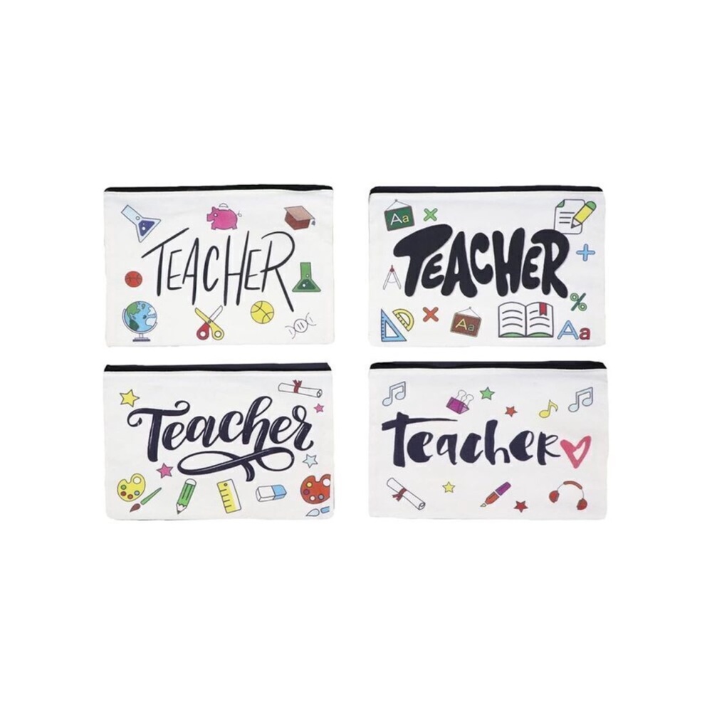 Teacher Appreciation Gift Teacher Cosmetic Bag, Gift for Teacher-4 Pack, Beige